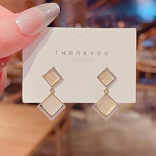 حلق بإبرة فضة عيار 925 للنساء غير قابل للصدأ، حلق للنساء، حلقان إبرة شكل مربع