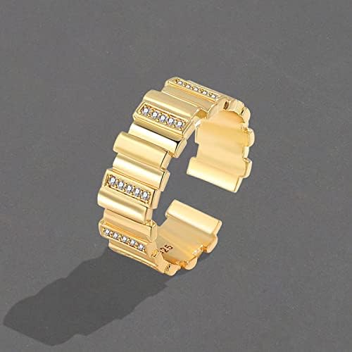 خاتم مطلي باللون الذهبي غير قابل للصدأ مرصعًا بفصوص كريستال الزريكون الأصلى اللامع شكل هندسى