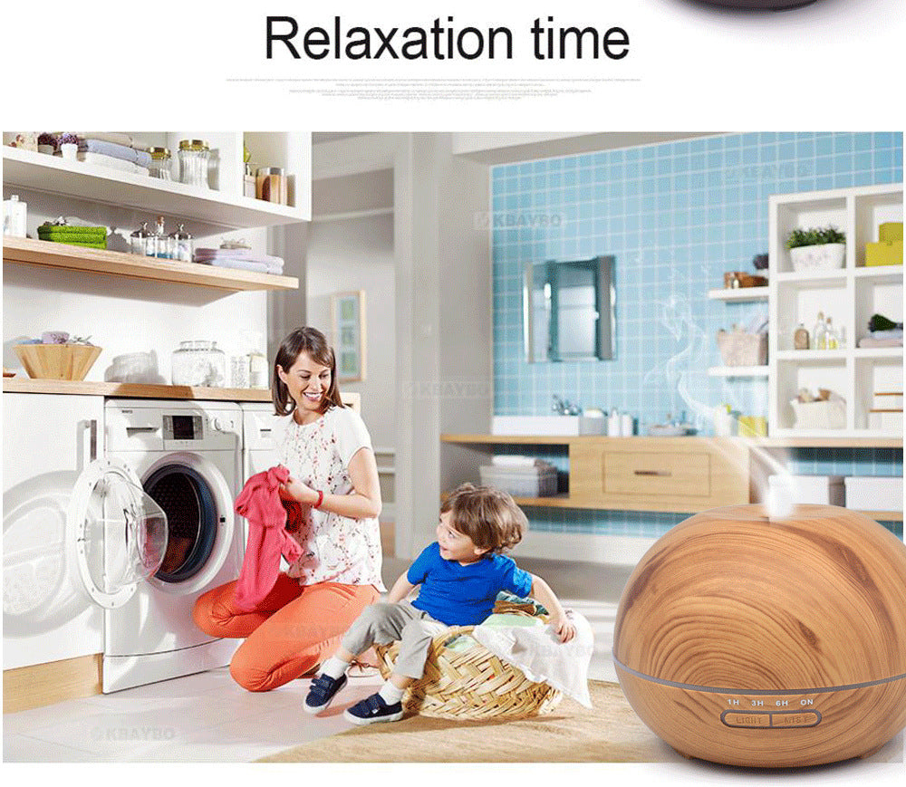 مرطب هواء منزلي يعمل بالموجات فوق الصوتية، بتصميم مفلطح من الخشب