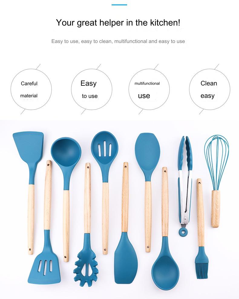 مجموعة أدوات مطبخ من السيليكون مقاومة للحرارة ومقاومة للإلتصاق ، مجموعة مكونة من 12 قطعة