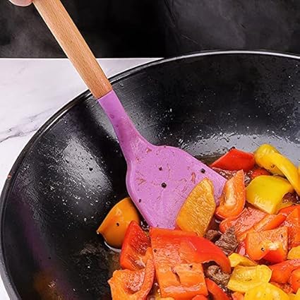 طقم توزيع سيليكون بمقبض خشبي مكون من 12 قطعة باللون البنفسجي