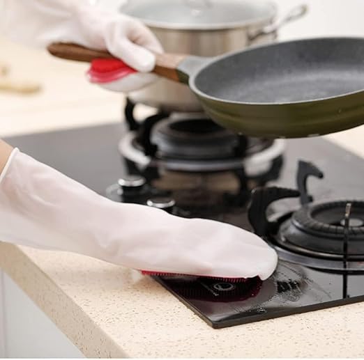 قفازات تنظيف الأواني 2 فرشاة والمطبخ بالسيليكون المعاد استخدامها للغسيل وتنظيف الحمام وتنظيف السيارات