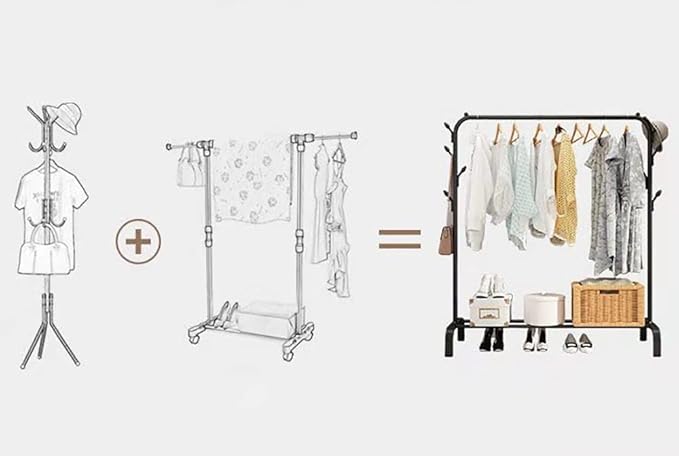 أستاند معدنى لتعليق الملابس مع منظم سفلي بطبقة واحدة