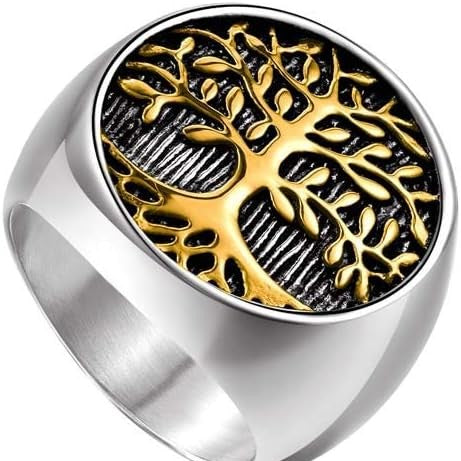 خاتم شجرة الحياة الملون من الستانلس ستيل الأمريكي، خاتم رجالي من الستانلس ستيل المقاوم للصدأ