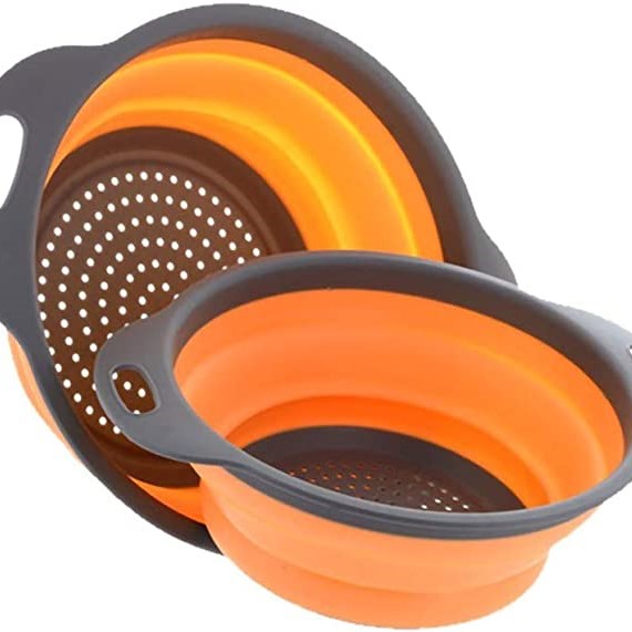 طقم مصفاة غسيل الخضار والفواكة القابلة للطي مكون من قطعتين