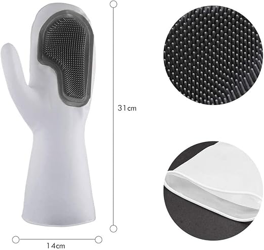 قفازات تنظيف الأواني 2 فرشاة والمطبخ بالسيليكون المعاد استخدامها للغسيل وتنظيف الحمام وتنظيف السيارات