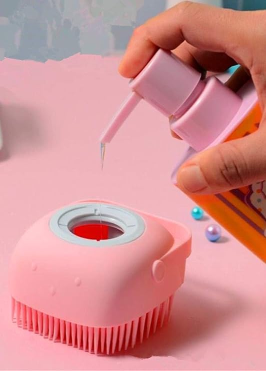 فرشاة حمام سيليكون ذات وجهين مع موزع صابون مدمج - مناسبة لاستحمام، والتنظيف الشامل، والتدليك اللطيف للحيوانات الأليفة (قطعة واحدة)