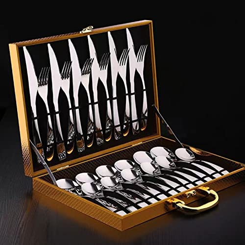 طقم ملاعق و أدوات مائدة ستانلس ستيل 410 غير قابل للصدأ يتكون من 24 قطعة مع صندوق مميز