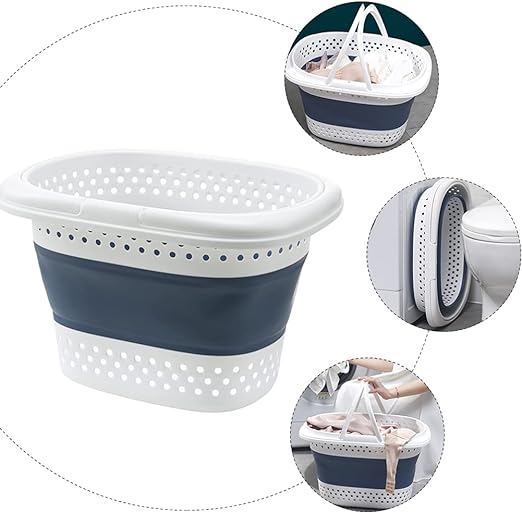سلة غسيل محمولة خفيفة الوزن وقابلة للطي بمقابض