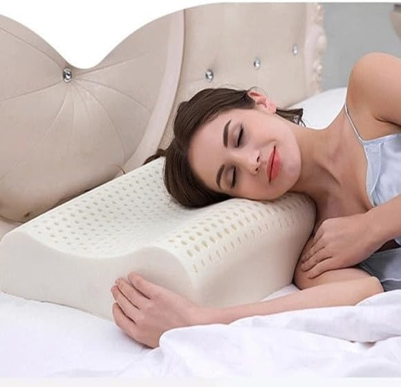 وسادة لاتكس - وسادة من إسفنج لاتكس منخفض الإرتفاع | خالية من المواد الكيميائية غطاء وسادة من تينسل قابل للغسل في الغسالة | وسائد دعم فائقة النعومة للنوم مع غطاء وسادة (40x60x10سم)