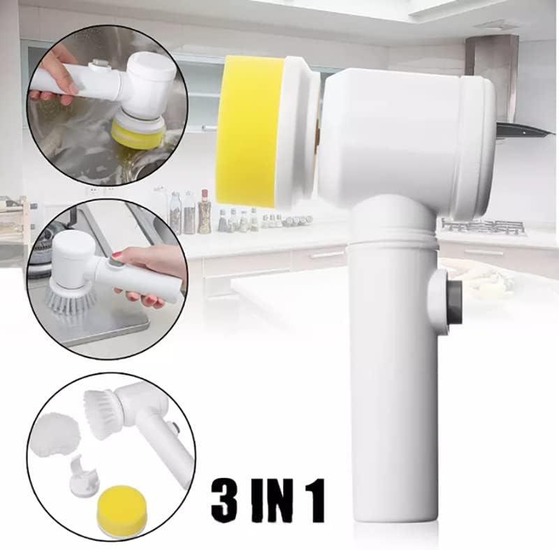 فرشاة تنظيف دوارة كهربائية قابلة لإعادة الشحن بمنفذ USB مع 3 رؤوس فرشاة للمطبخ والحمام.