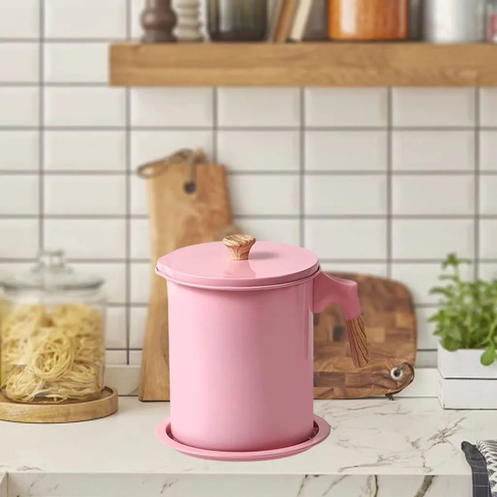 فلتر زيت مع مصفاة ستانلس ستيل مانعة للتسرب، للقلي وتخزين زيت الطبخ 1.4 لتر