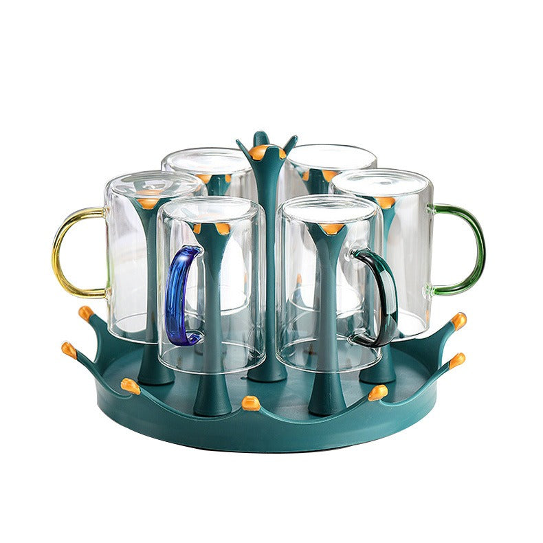 حامل أكواب دوار، حامل 7 أكواب، منظم اكواب، رف أكواب مياة، رف تجفيف الزجاجات، رف تجفيف بلاستيك