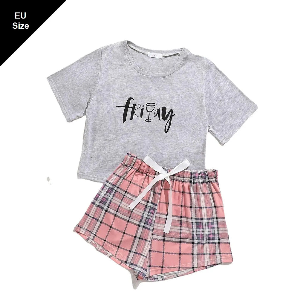 طقم بيجامة نسائي بأكمام قصيرة وقميص قصير وشورت