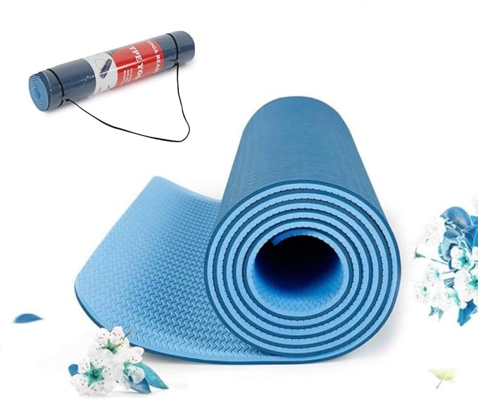 سجادة تمارين اليوجا للنساء والرجال المبتدئين بخطوط محاذاة مضادة للإنزلاق مع شنطة حمل، سجادة تمارين لياقة بدنية مقاس 183 سم × 80 سم × 0.6 سم (لون: أزرق) 
