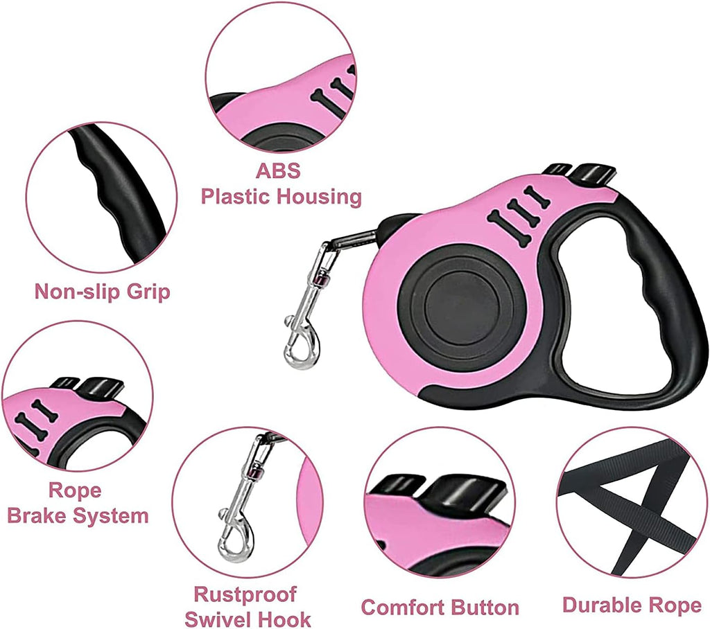 زمام توجيه للكلاب بطول 3 امتار، حبل جر تلقائي أتوماتيكى، زمام الكلب بسلسلة ألوان