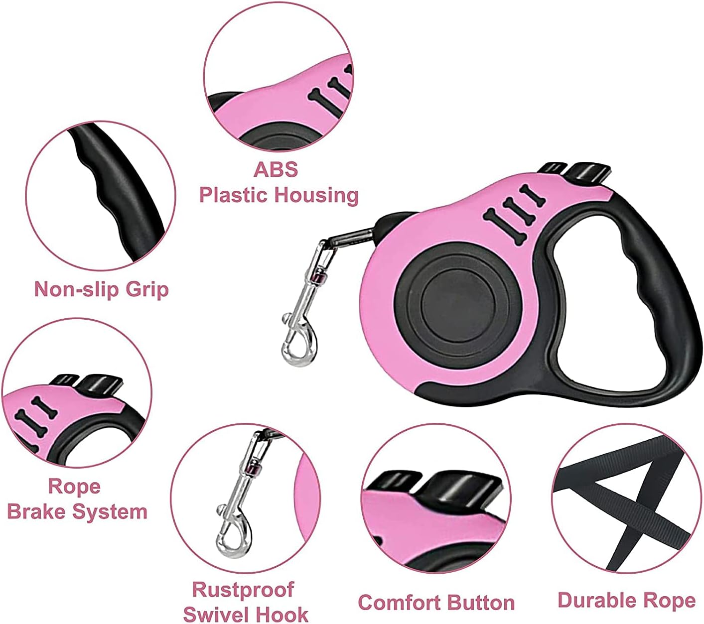 زمام توجيه للكلاب بطول 5 امتار، حبل جر تلقائي أتوماتيكى، زمام الكلب بسلسلة ألوان