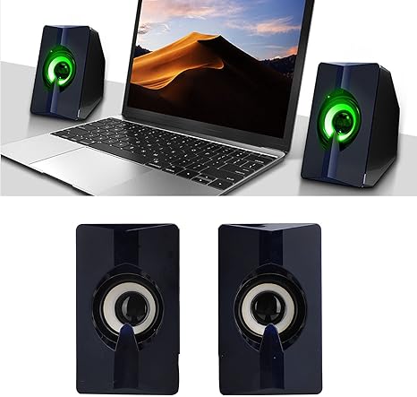 مكبر صوت Thunder Wolf S5 USB مضيء للكمبيوتر، مكبر صوت صغير للكمبيوتر المكتبي مع إضاءة LED ملونة