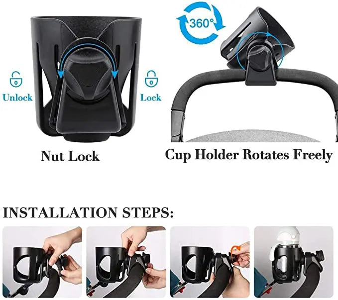 حامل أكواب سريع التركيب بلون أسود