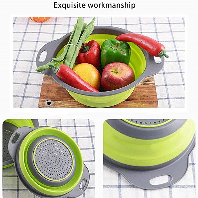 طقم مصفاة غسيل الخضار والفواكة القابلة للطي مكون من قطعتين
