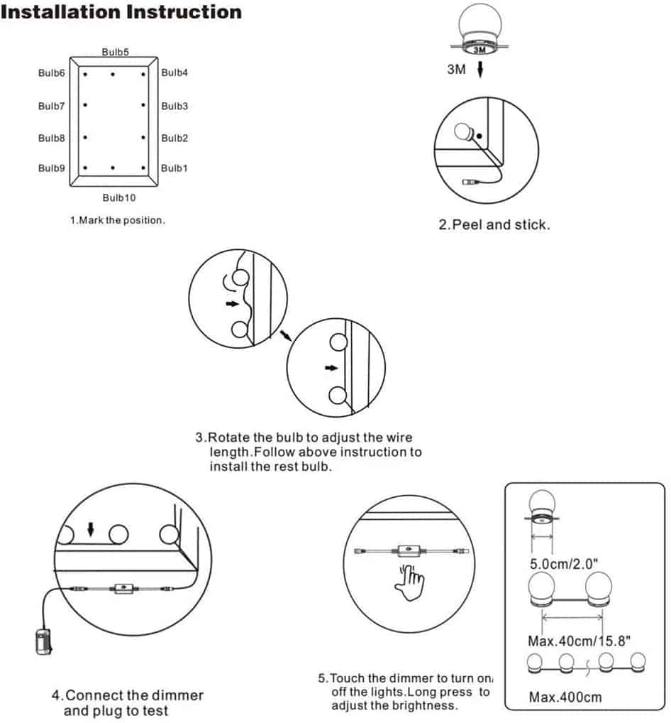 مصابيح إضاءة لمرآة التجميل