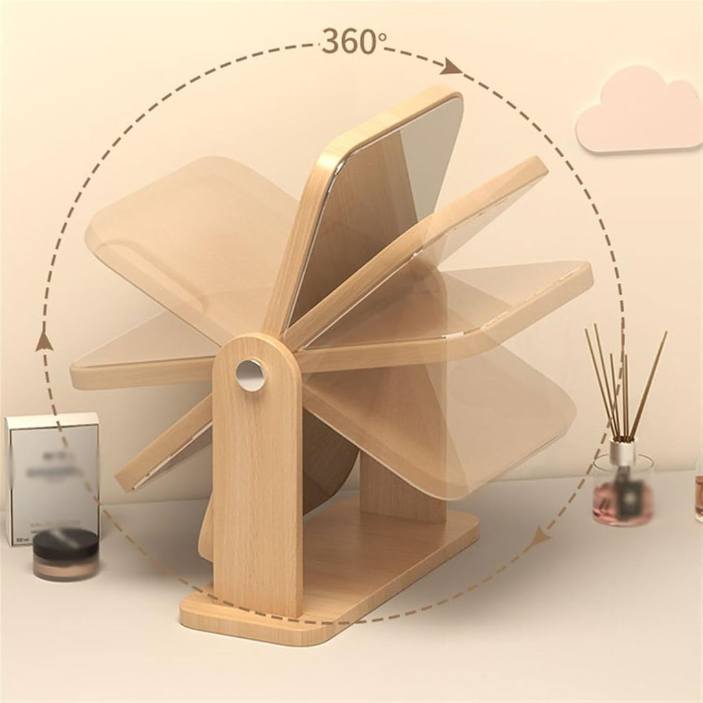 مرآة زينة مدمجة، مرآة مكياج عمودية لسطح المكتب، مرآة خشبية دوارة، مرآة طاولة زينة غرفة النوم، مرآة تجميل الحمام، مرآة صالون تصفيف الشعر