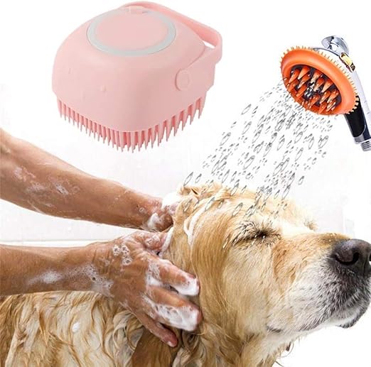 فرشاة حمام سيليكون ذات وجهين مع موزع صابون مدمج - مناسبة لاستحمام، والتنظيف الشامل، والتدليك اللطيف للحيوانات الأليفة (قطعة واحدة)