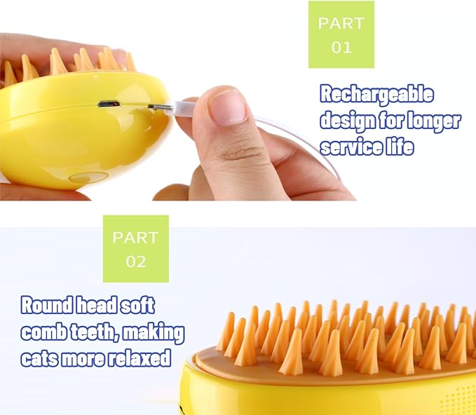 فرشاة بخار للقطط 3 في 1، فرشاة بخار للقطط والتدليك، فرشاة تنظيف شعر الحيوانات الأليفة للقطط والكلاب، تزيل الشعر الطائر والشعر المتشابك - لون أخضر