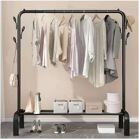أستاند معدنى لتعليق الملابس مع منظم سفلي بطبقة واحدة