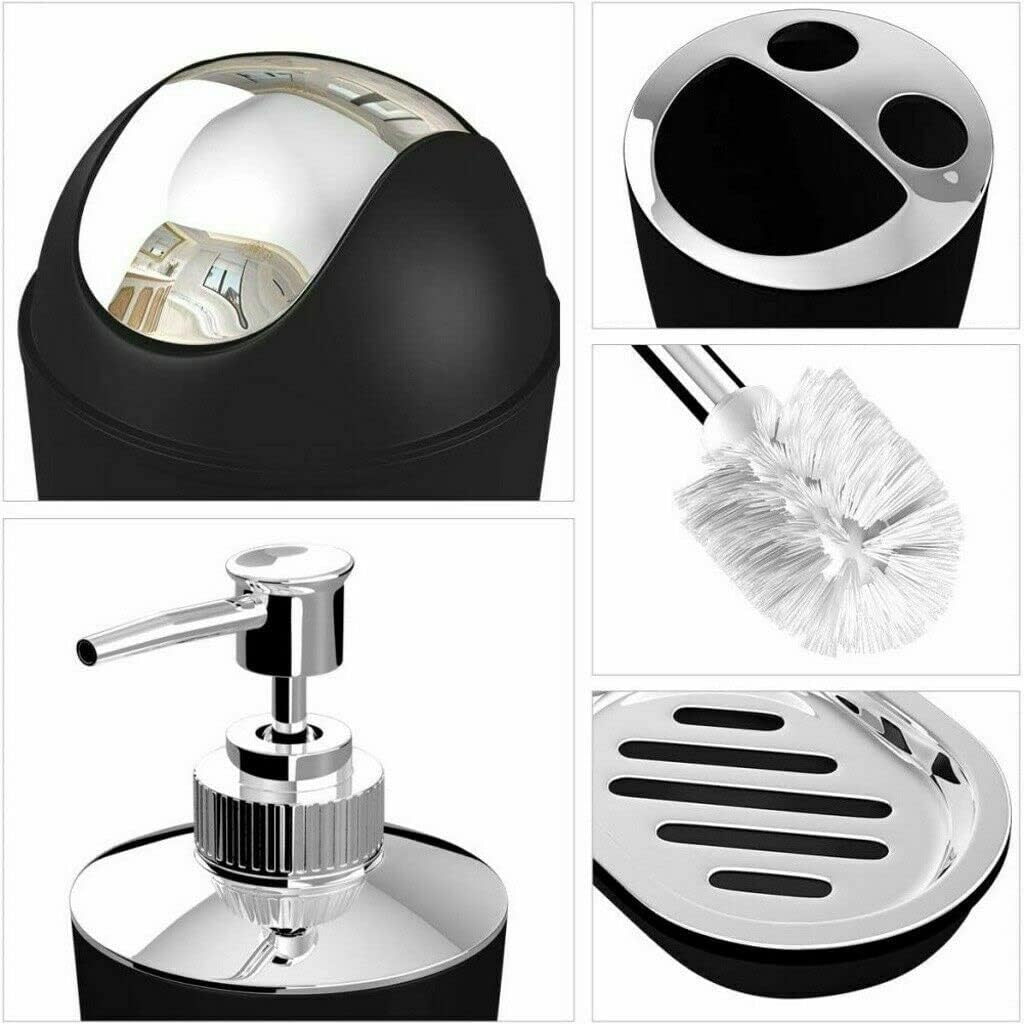 طقم حمام عصري - طقم إكسسوارات حمام مكون من 6 قطع متعدد الألوان يتضمن سلة المهملات، وطبق الصابون، وموزع الصابون، وحامل فرشاة الأسنان، وكوب الشطف - طقم إكسسوارات حمام للمنزل والفندق