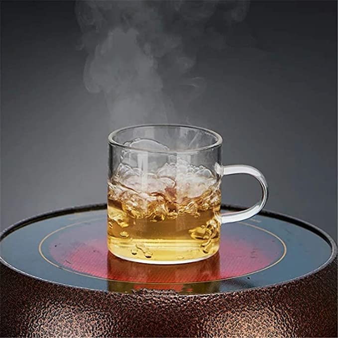 طقم أكواب زجاجية 6 قطع بمقبض ملون لشرب القهوة والشاي