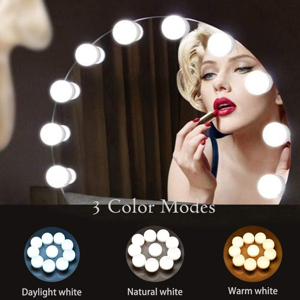 مجموعة مصابيح الزينة للمرآة، مجموعة مصابيح المرايا LED على طراز هوليوود مع ضوء قابل للتعتيم 10 لمبات، مصابيح الزينة لطاولة الزينة والمكياج ومرآة الحمام ( غير متضمنة المرآة)