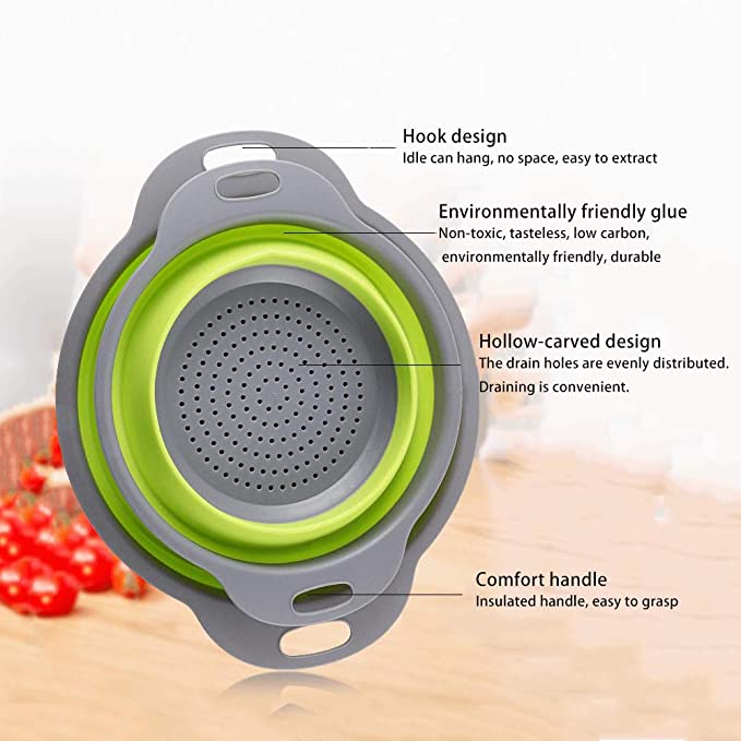 طقم مصفاة غسيل الخضار والفواكة القابلة للطي مكون من قطعتين