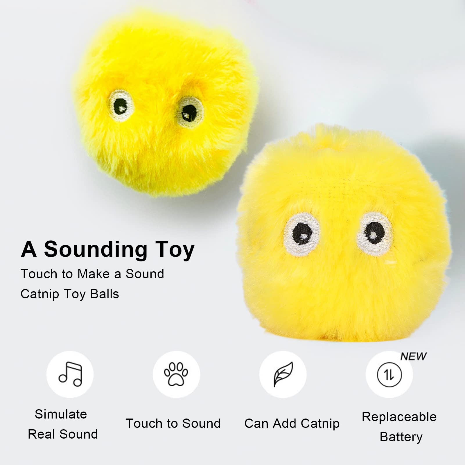 كرة قطط تفاعلية من القطيفة، ألعاب قطط تشبه أصوات الحيوانات الحقيقية