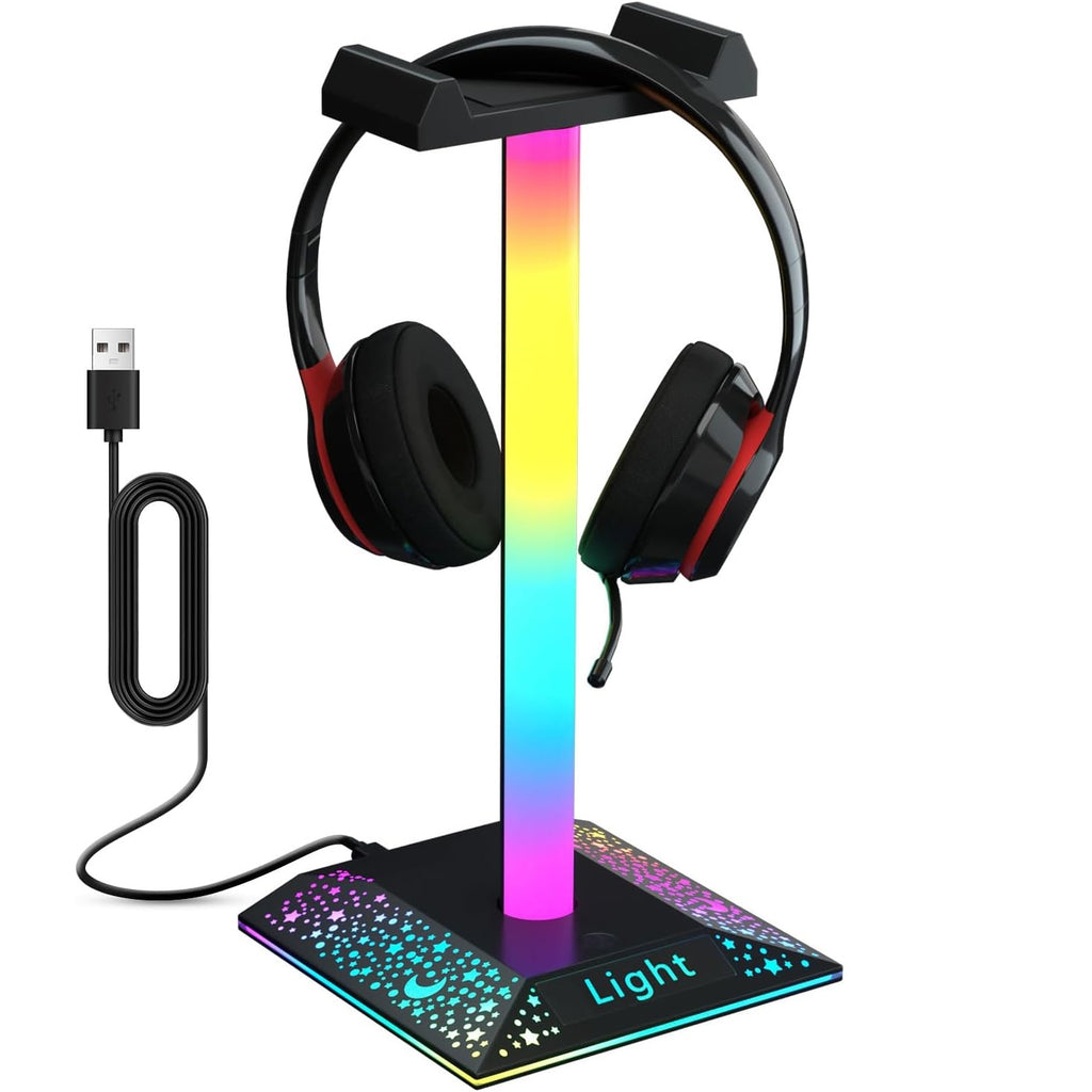 حامل سماعة رأس RGB ملحقات المكتب، حامل سماعة رأس بمنفذ واحد من النوع C، حامل سماعة رأس مزود بـ 10 أوضاع إضاءة ومطاط غير قابل للانزلاق