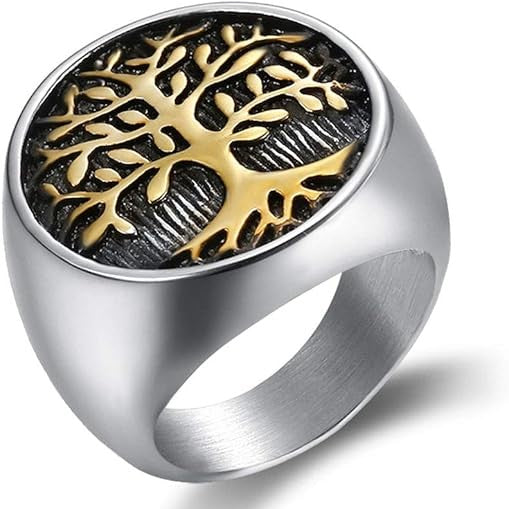 خاتم شجرة الحياة الملون من الستانلس ستيل الأمريكي، خاتم رجالي من الستانلس ستيل المقاوم للصدأ