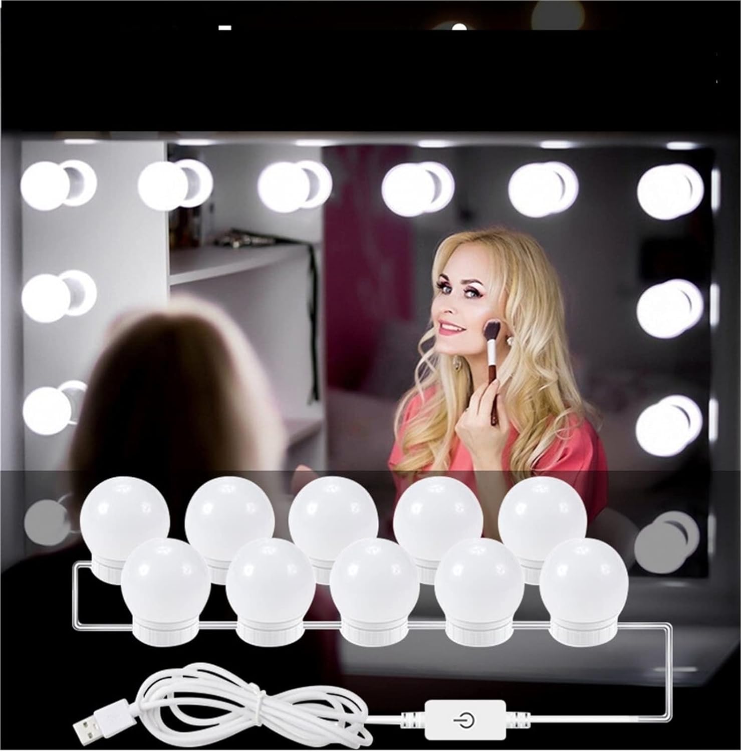 مجموعة مصابيح الزينة للمرآة، مجموعة مصابيح المرايا LED على طراز هوليوود مع ضوء قابل للتعتيم 10 لمبات، مصابيح الزينة لطاولة الزينة والمكياج ومرآة الحمام ( غير متضمنة المرآة)