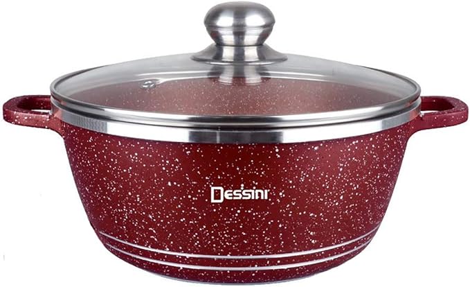 طقم جرانيت 12 قطعة غير لاصق، جرانيت دائرى بغطاء زجاجى بقاعدة ألومنيوم، ماركة Dessini Italy ايطالى المنشاء