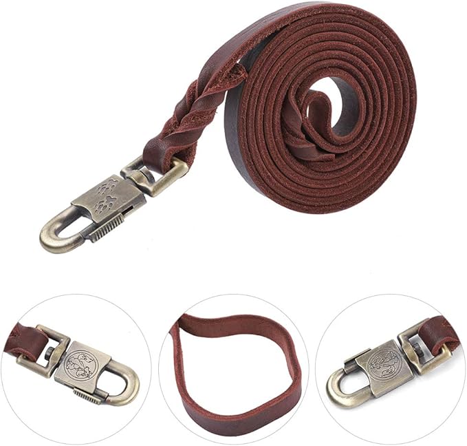 زمام تدريب للكلاب من الجلد الطبيعي الناعم والدهني، شديد التحمل، للكلاب المتوسطة والكبيرة