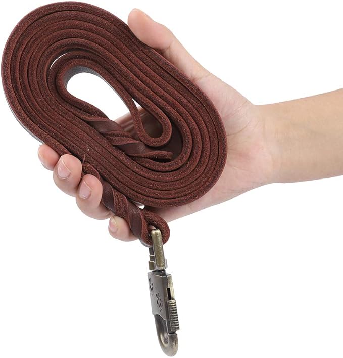 زمام تدريب للكلاب من الجلد الطبيعي الناعم والدهني، شديد التحمل، للكلاب المتوسطة والكبيرة