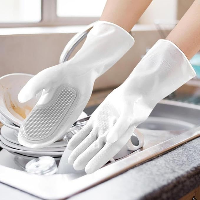 قفازات تنظيف الأواني 1 فرشاة والمطبخ بالسيليكون المعاد استخدامها للغسيل وتنظيف الحمام وتنظيف السيارات