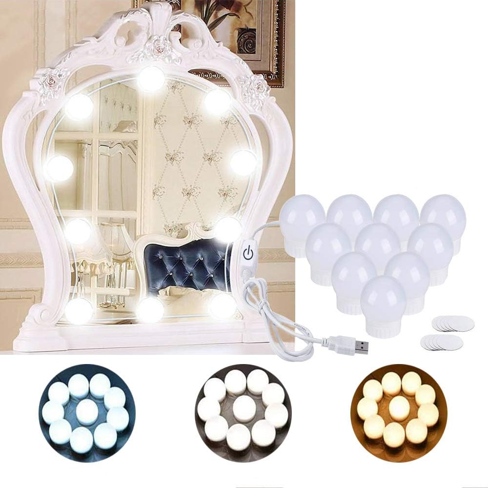 مجموعة مصابيح الزينة للمرآة، مجموعة مصابيح المرايا LED على طراز هوليوود مع ضوء قابل للتعتيم 10 لمبات، مصابيح الزينة لطاولة الزينة والمكياج ومرآة الحمام ( غير متضمنة المرآة)