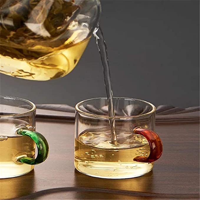 طقم أكواب زجاجية 6 قطع بمقبض ملون لشرب القهوة والشاي