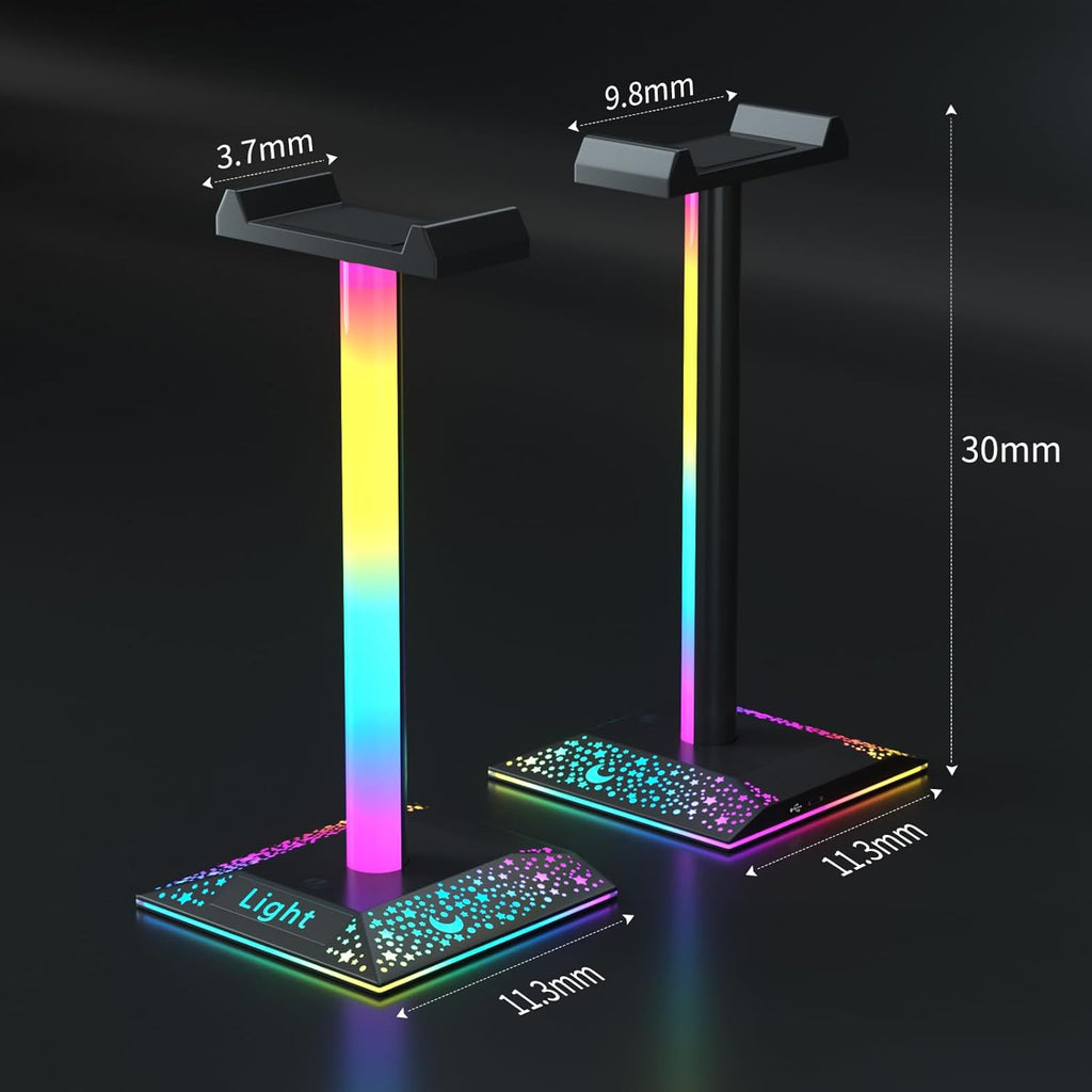 حامل سماعة رأس RGB ملحقات المكتب، حامل سماعة رأس بمنفذ واحد من النوع C، حامل سماعة رأس مزود بـ 10 أوضاع إضاءة ومطاط غير قابل للانزلاق