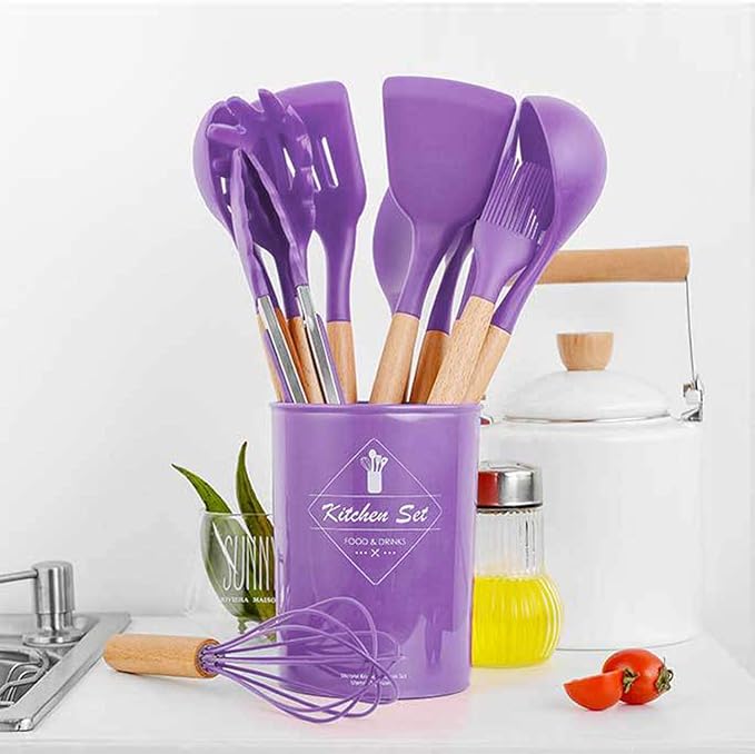 مجموعة أدوات مطبخ من السيليكون مقاومة للحرارة ومقاومة للإلتصاق ، مجموعة مكونة من 12 قطعة