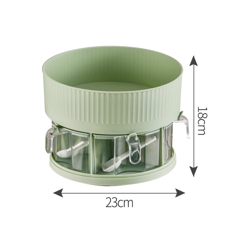 منظم للتوابل وخزانة المطبخ قائم بذاته يدور بدرجة 360، مكون من مستويين