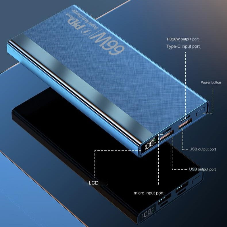 باور بانك 20000 مللى امبير لأجهزة لاب توب ، شاحن محمول، باور بانك بشحن فائق السرعة 66 واط، مع 3 مخارج و2 مداخل، شاشة LED (اسود)