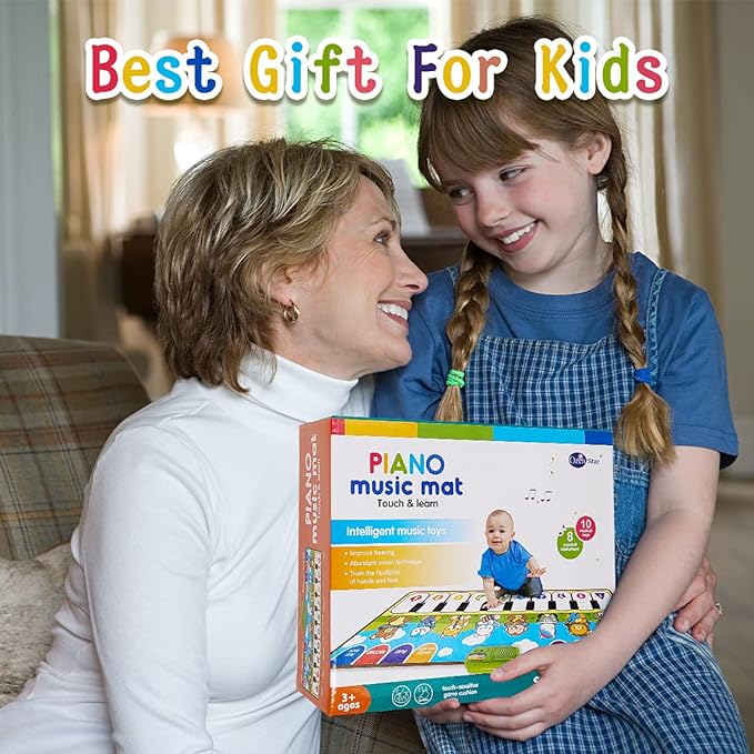 سجادة موسيقى إلكترونية للأطفال بصور حيوانات كرتون لعمر 1-3 سنوات