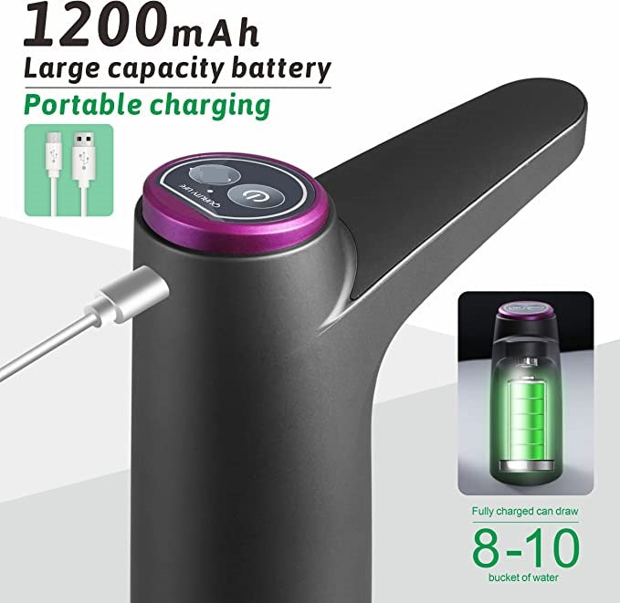 مضخة زجاجة مياه محمولة بمفتاح إيقاف تلقائي وشحن كهربائي USB