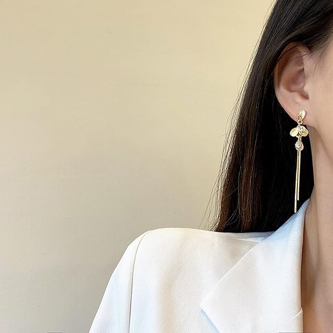 حلق بإبرة فضة عيار 925 للنساء غير قابل للصدأ، حلق للنساء، حلقان إبرة طويل متدلية شكل لؤلؤ